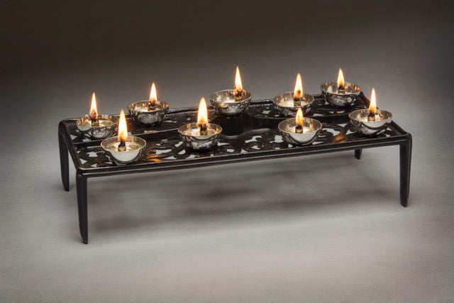 Iron Scroll and Pewter Oil Menorah
