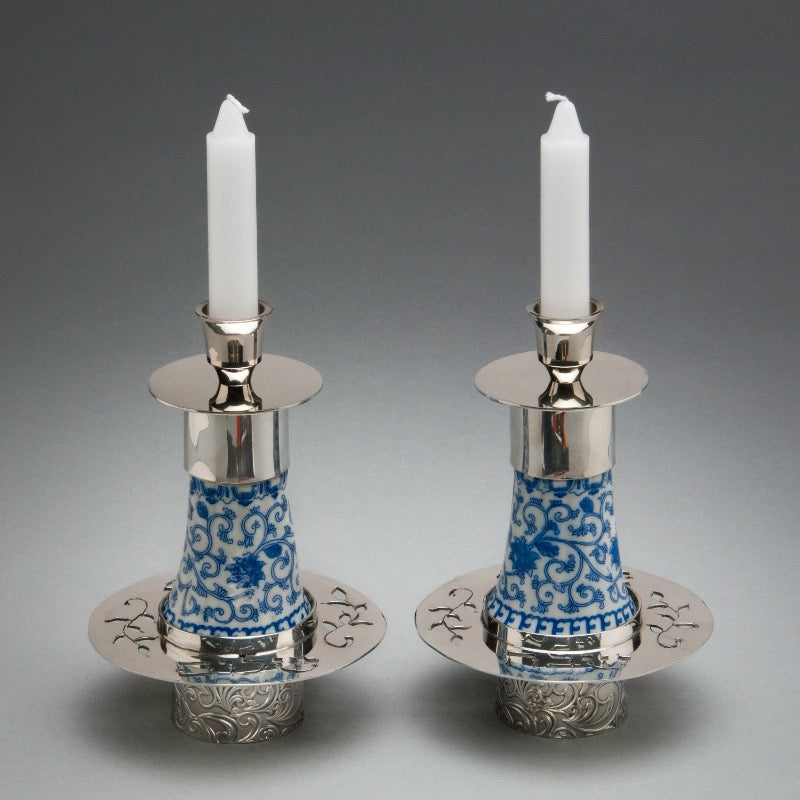 Blue/White Sabbath Candlesticks